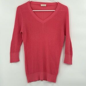 Cruciani Womens V-Neck Open Knit Cotton Sweater Size‎ 40 (M) Pink 3/4 Sleeve